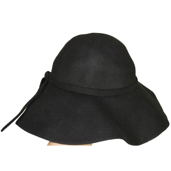 Bienvenu Women's Black Wool Wide Brim Floppy Hat NEW - Picture 4 of 12